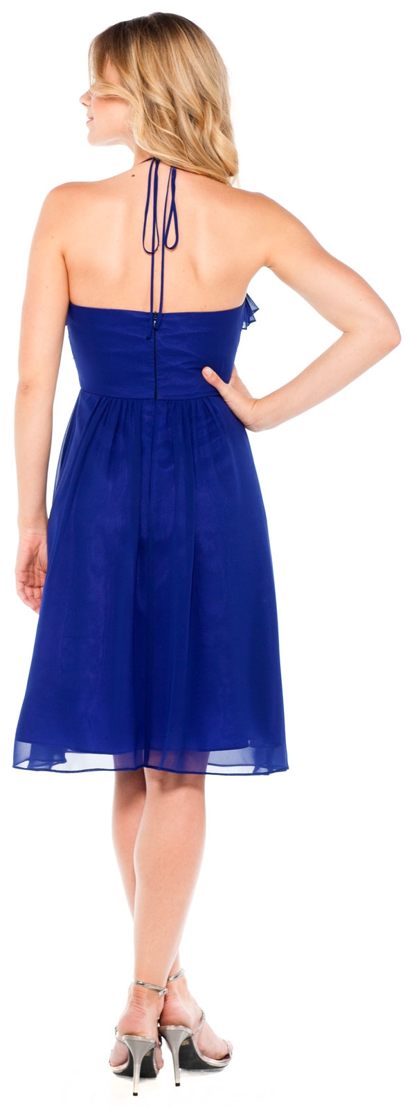Halter neck A-line Medium Length Party dress — back
