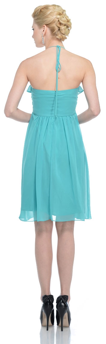 Halter neck A-line Medium Length Party dress — back in Jade Green