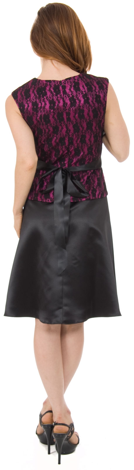 Princess Cut Knee length Party Dress with Flower Applique — back