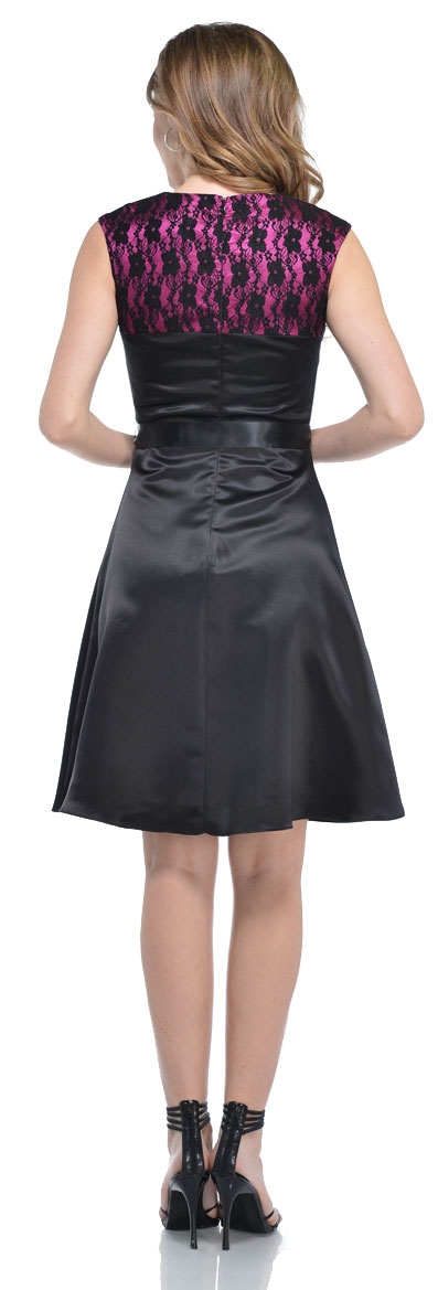 Satin & Lace Short Dress with Detachable belt — back