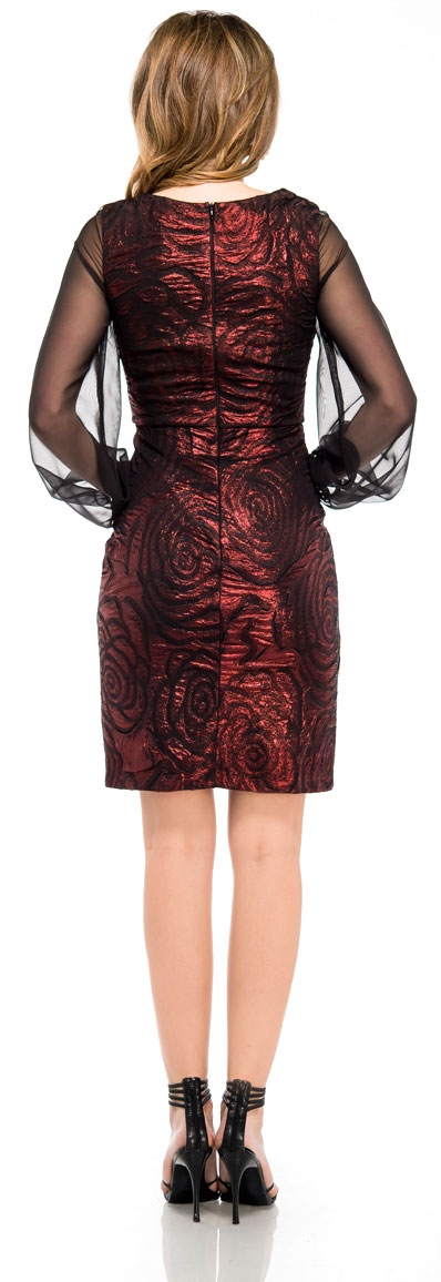 Metallic Knee Length Party Dress with Sheer Full Sleeves — back