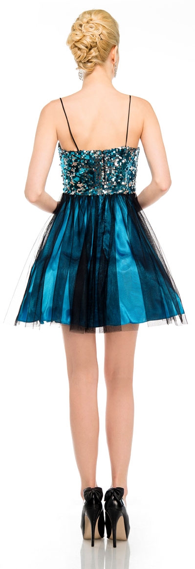 Sequined Spaghetti Strapped Mini Prom Dress — back