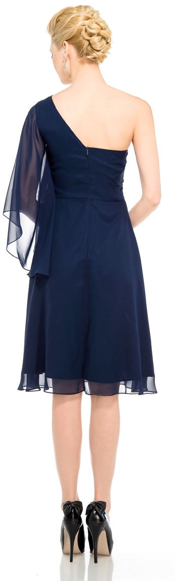 One Shoulder Flutter Sleeve Knee Length Party Dress — back