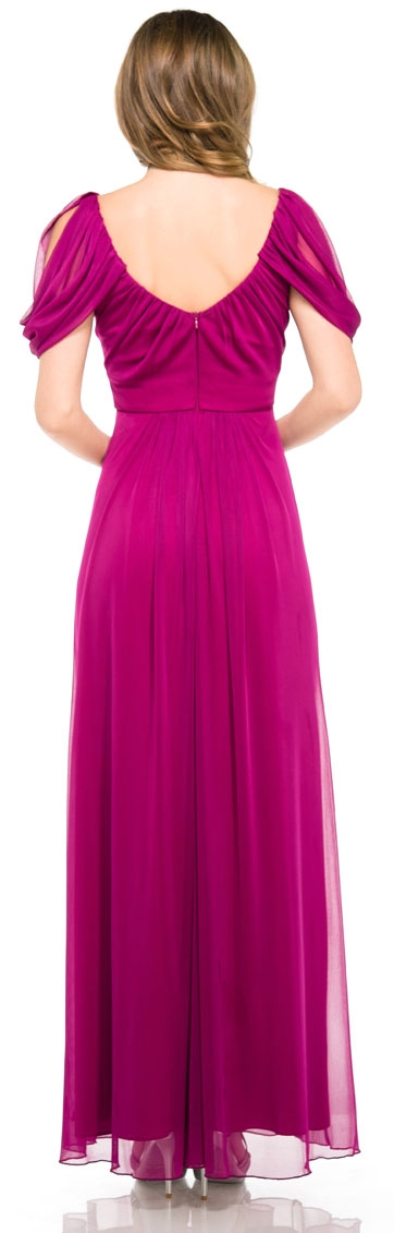 U-Neck Empire Cut Long Formal Dress With Hanging Sleeves — back