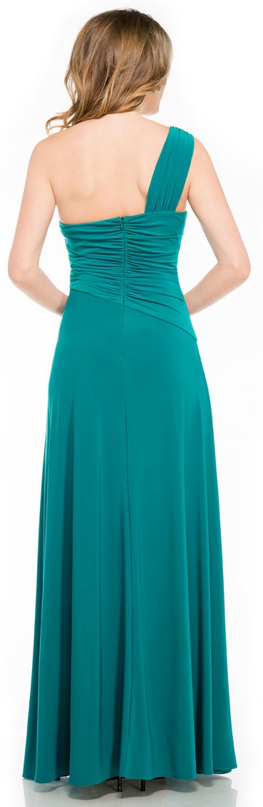 One Shoulder Jersey Long Formal Dress with Sash on side  — back