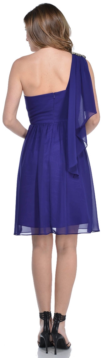One Shoulder Short Party Dress with Sash at Back — back