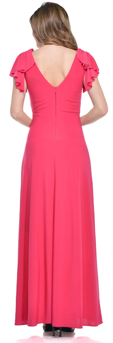 V-Neck Wrap Style Jersey Long Formal Dress — back