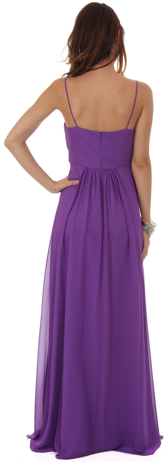Empire Cut Long Formal Dress with Bejeweled Waist — back in Violet