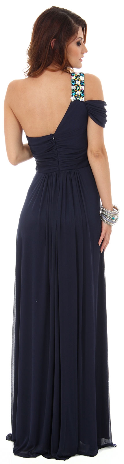 One Shoulder Long Formal Dress with Bejeweled Strap — back