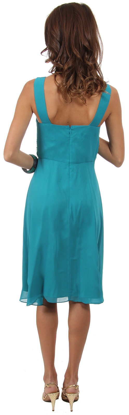 V-Neck Knee Length Formal Party Dress with Pleating  — back