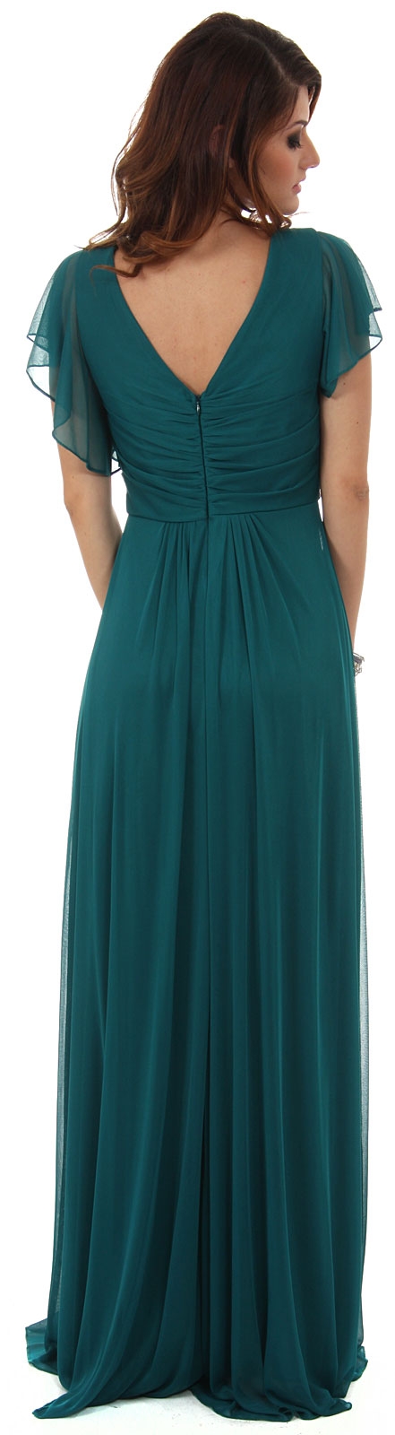 V-Neck Long Formal MOB Dress with Flutter Sleeves — back