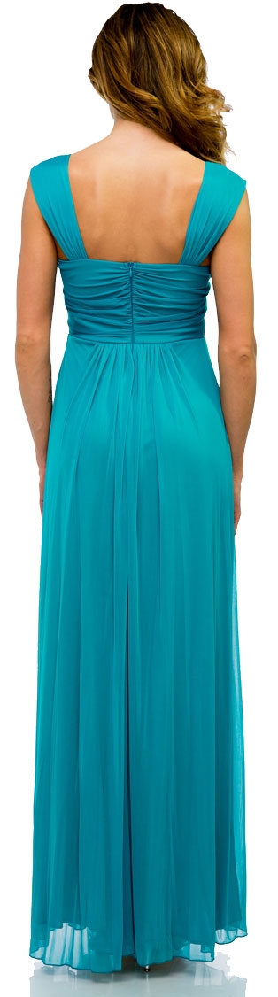 Empire Cut Long Formal Dress with Cap Sleeves  — back in Dark Turquoise