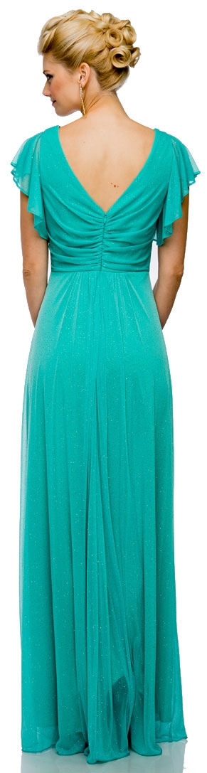 Glittered V-Neck Long Formal Dress with Flutter Sleeves — back