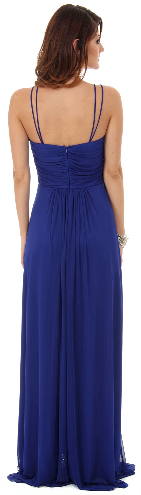Double Spaghetti Straps Long Formal Dress with Jewels — back in Royal Blue