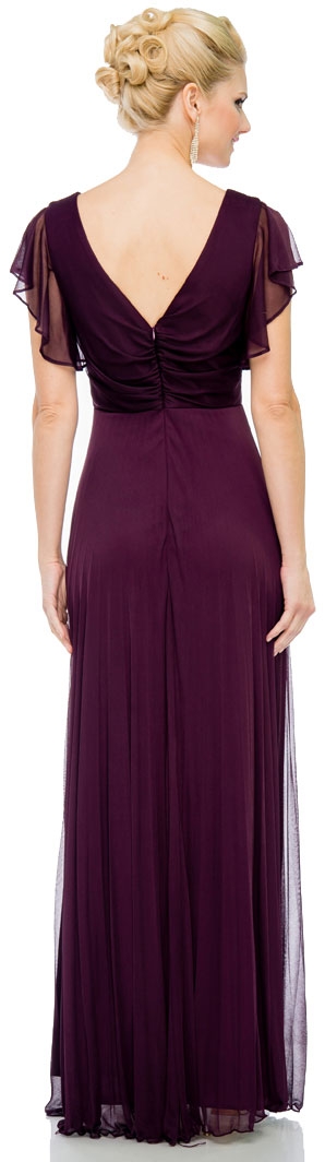 V-Neck Ruffle Sleeves Long Formal Dress with Pleating — back