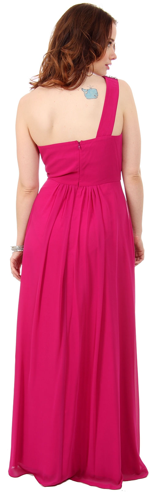 Bejeweled One Shoulder Long Formal Bridesmaid Dress — back