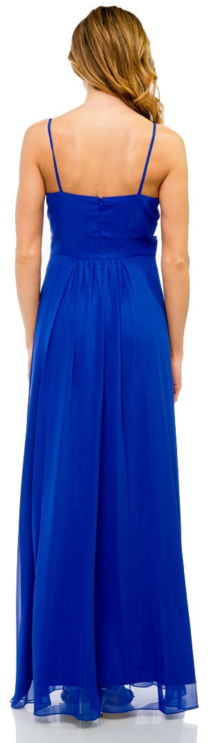 Spaghetti Straps V-Neck Long Formal Dress with Chunky Beads  — back