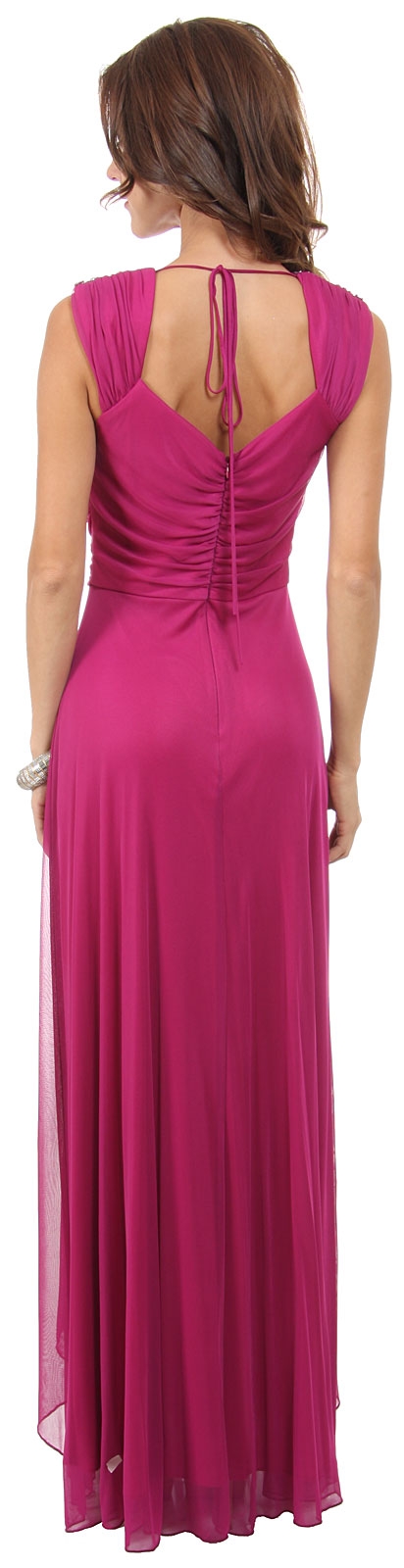 Broad Straps Cowl Neck Long Formal Dress with Draped Skirt — back in Magenta
