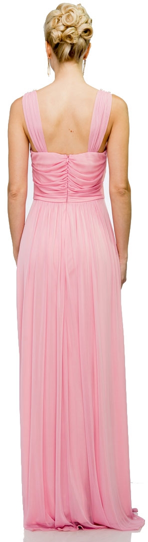 Pearls U-Neck Ruched Long Formal Bridesmaid Dress  — back in Dark Rose