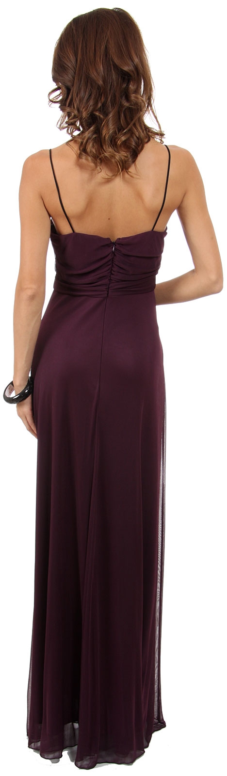 Spaghetti Straps Long Mother of Bride Dress with Lace Bolero — back without Jacket
