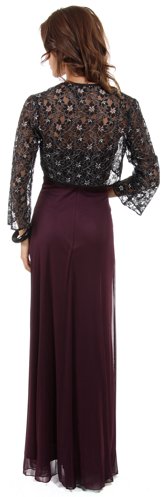 Spaghetti Straps Long Mother of Bride Dress with Lace Bolero — back