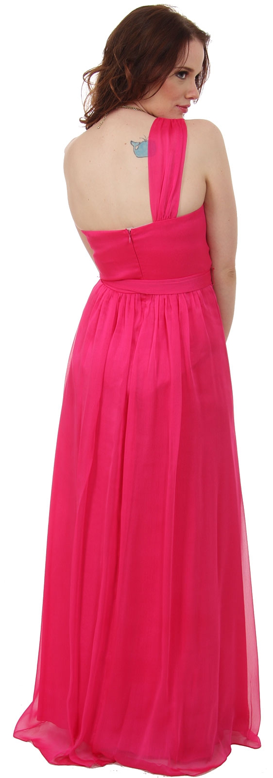 One Shoulder Belt Waist Long Formal Bridesmaid Dress — back