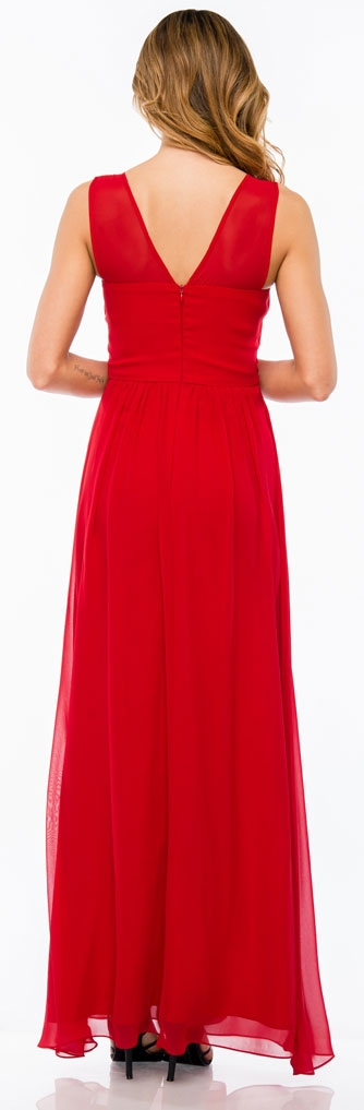 Semi Sheer Top Chiffon Long Formal Bridesmaid Dress — back