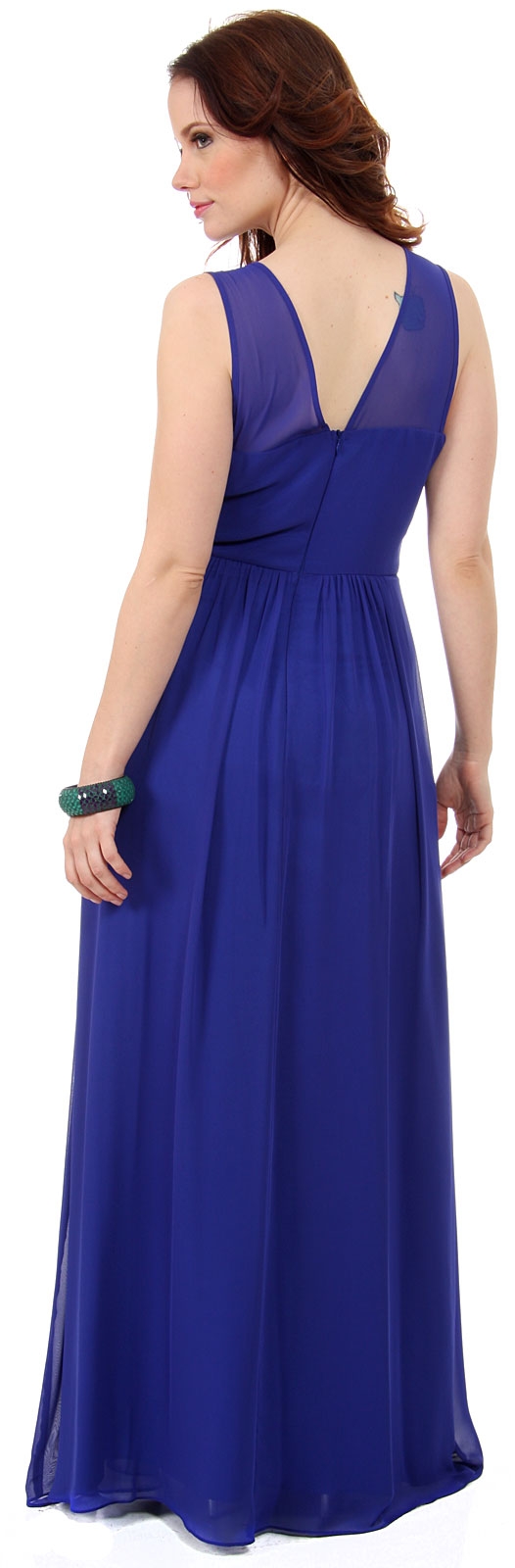 Semi Sheer Top Chiffon Long Formal Bridesmaid Dress — back in Royal Blue