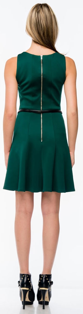 Paneled Techno Short Dress with Belt on Waist — back