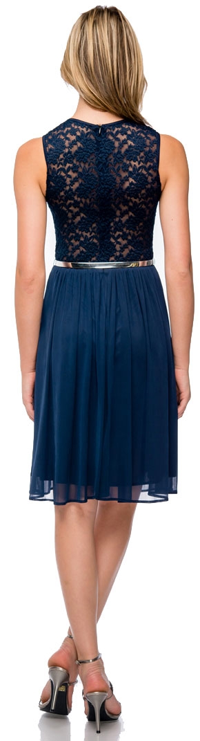 Round Neck Graduation Party Dress with Lace & Silver Belt — back