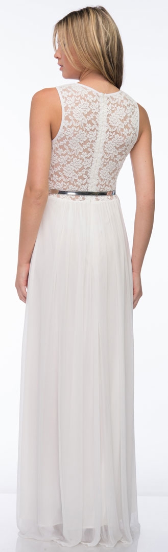 Sheer Lace Top Waist Belt Long Bridesmaid Dress — back