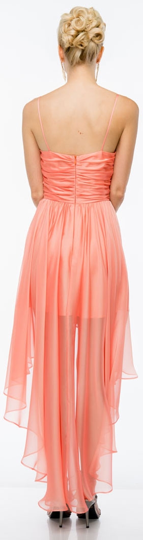 Spaghetti Straps Ruched High Low Party Prom Dress — back