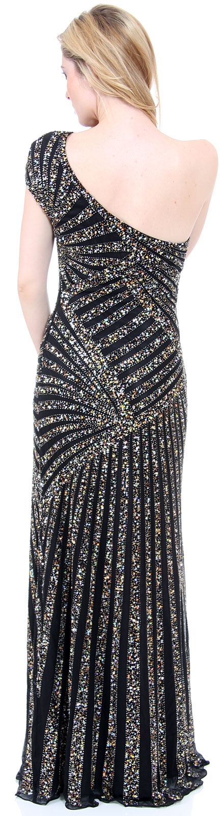 Full Length Sophisticated Sequined Evening Gown — back