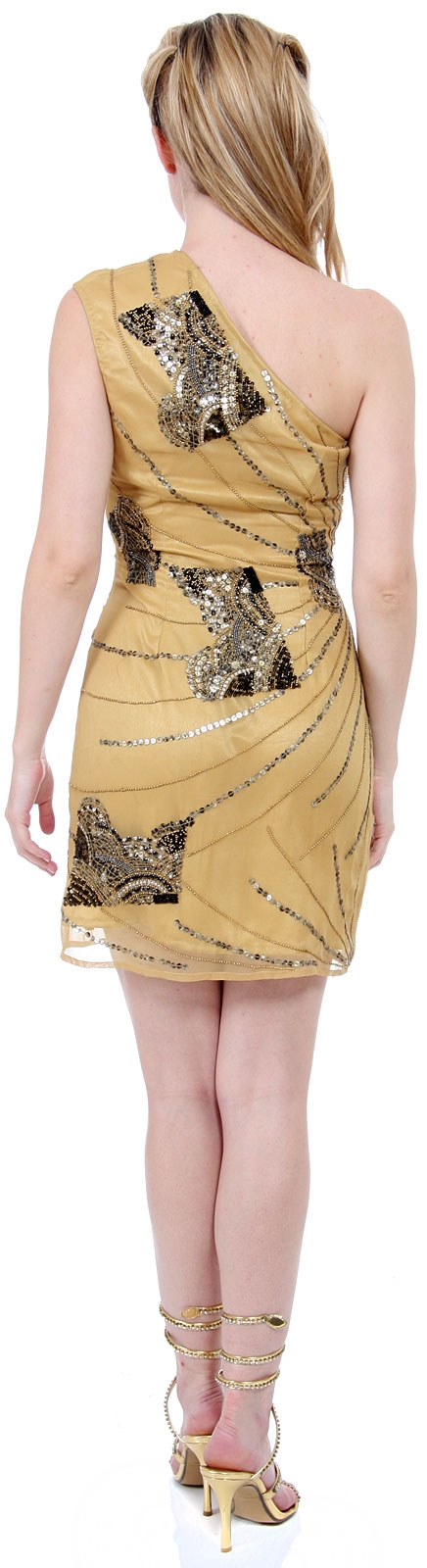 One-Shoulder Sequined Formal Dress — back in Mustard Gold