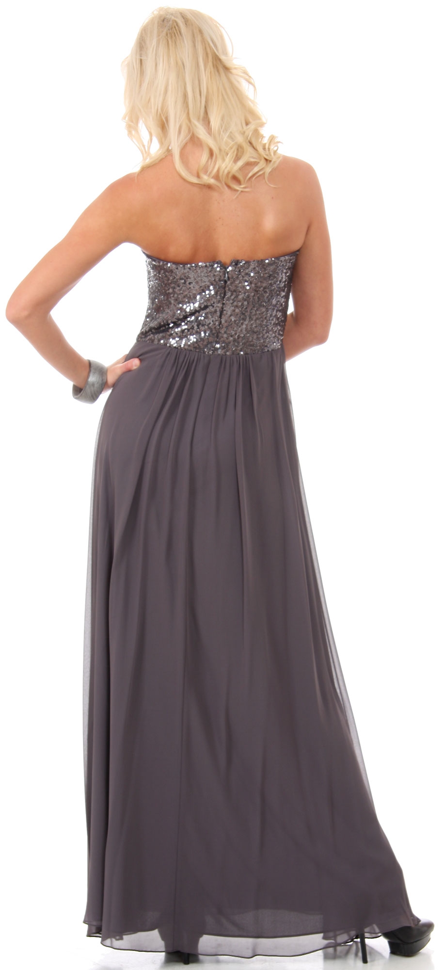 Strapless Sequins Bust Long Formal Bridesmaid Dress — back
