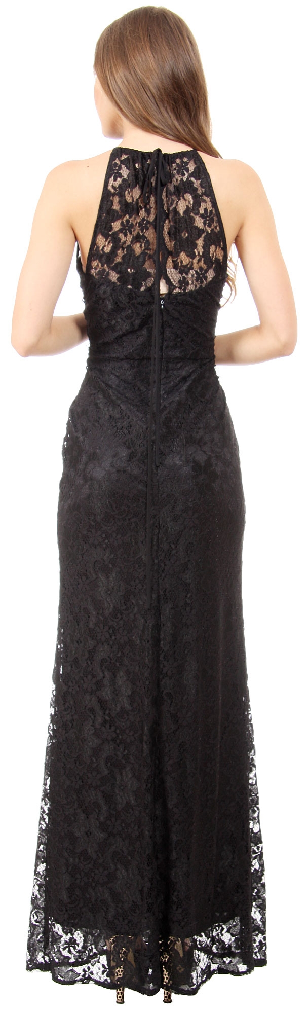 Halter Neck Floral Lace Long Formal Bridesmaid Dress — back