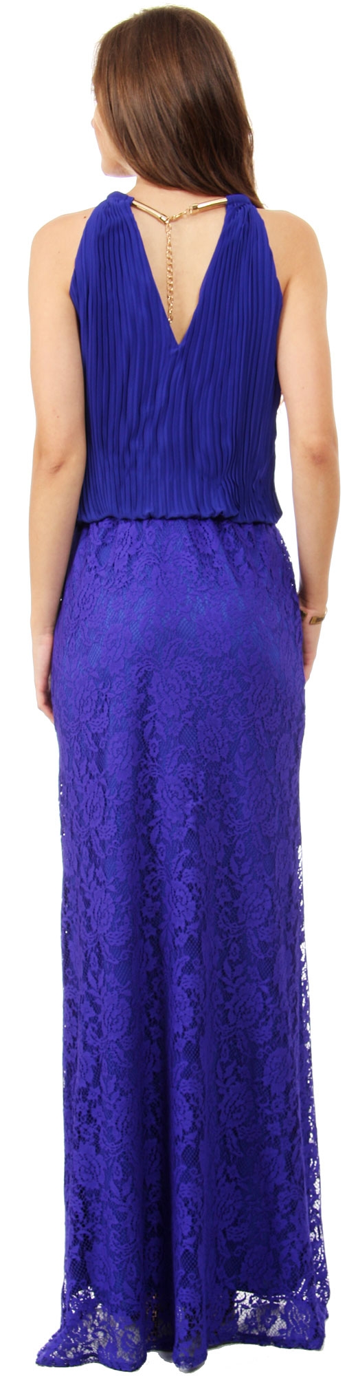 Halter Neck Pleated Blouson Top Long Bridesmaid Dress  — back
