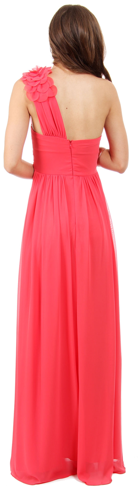One Shoulder Long Formal Prom Dress with Floral Applique — back
