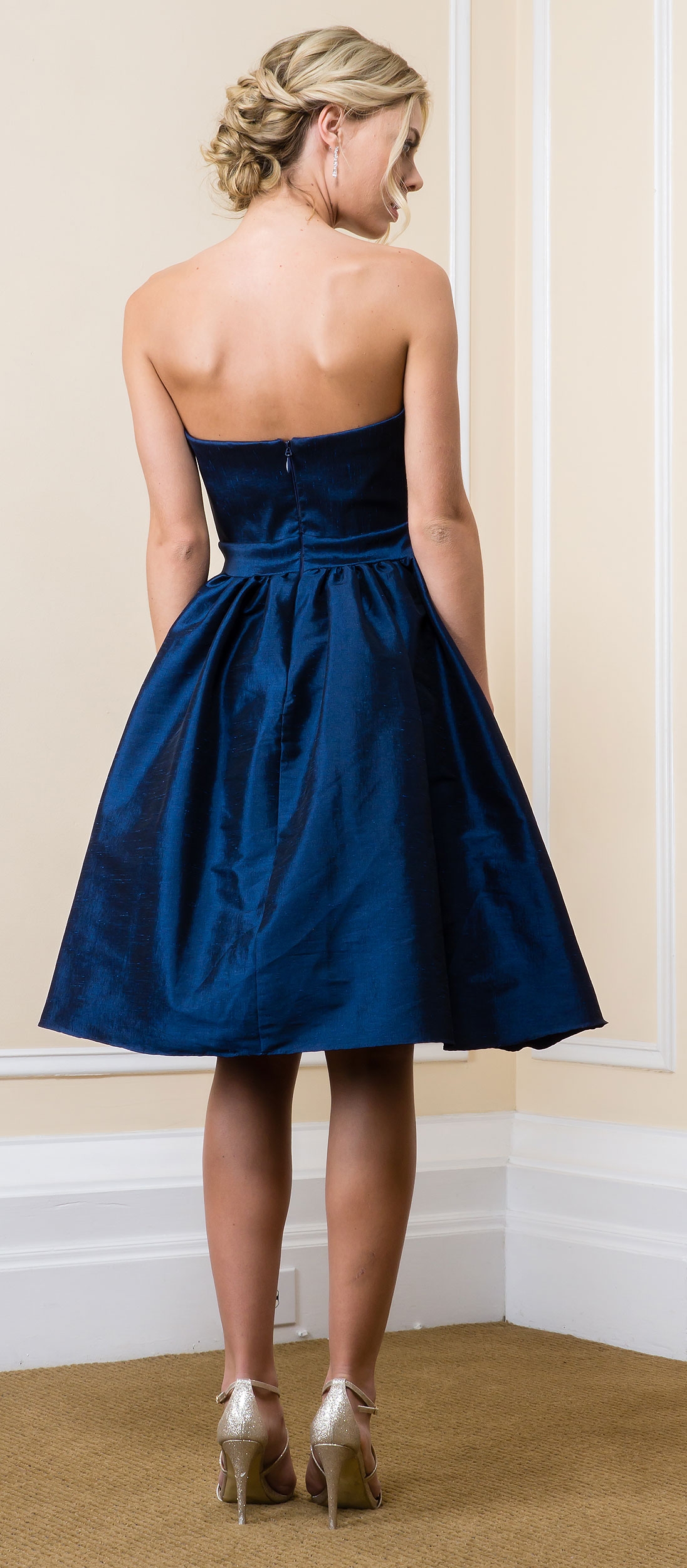 Strapless Solid Color Knee Length Bridesmaid Party Dress — back