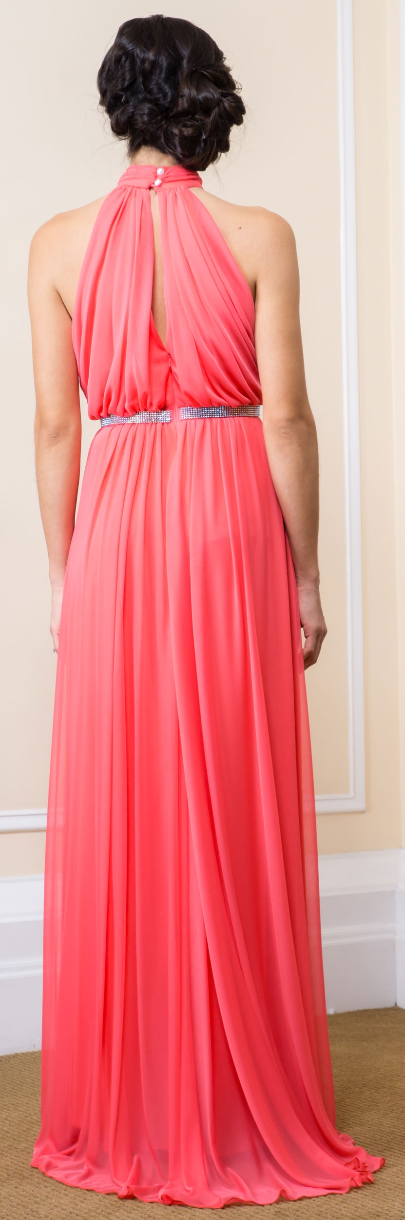 High Halter Neck Long Formal Bridesmaid Dress with Keyhole — back
