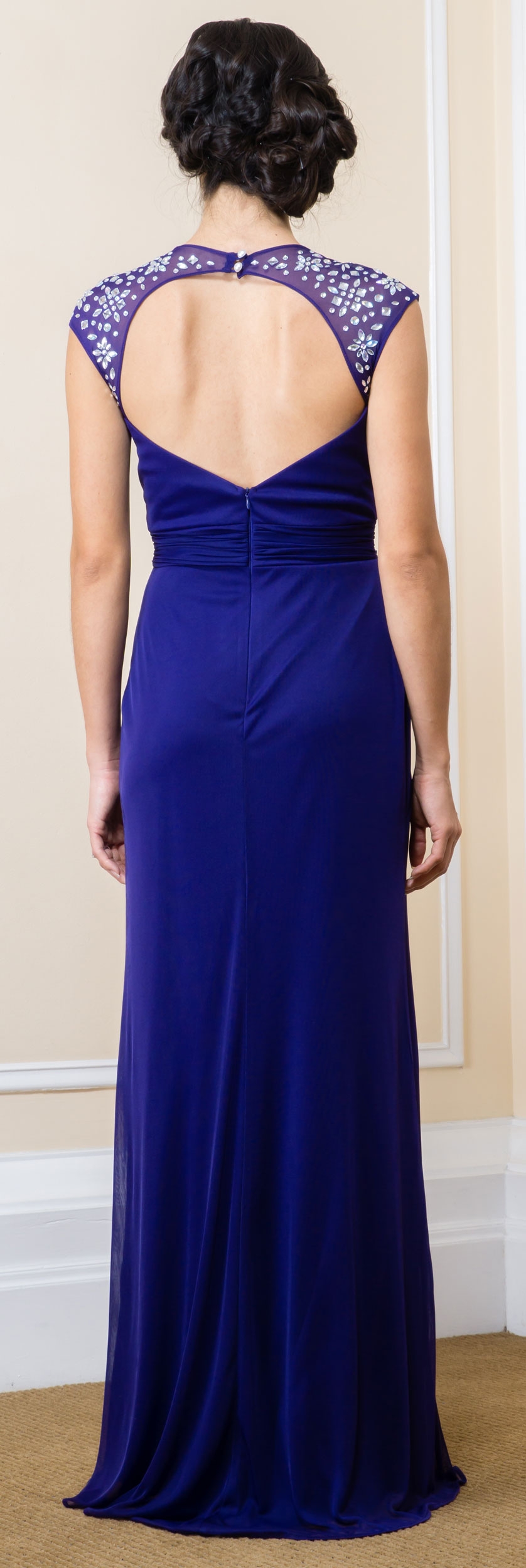 Bejeweled Empire Cut Long Formal Evening Bridesmaid Dress — back
