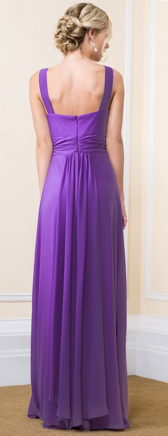 Deep V-Neck Ruched Bust Long Formal Bridesmaid Dress — back