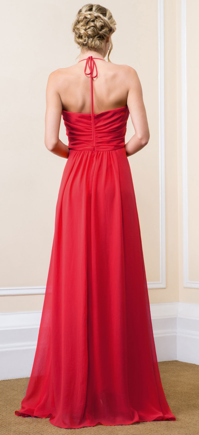 Halter Tie Grecian Ruched Long Formal Bridesmaid Dress — back