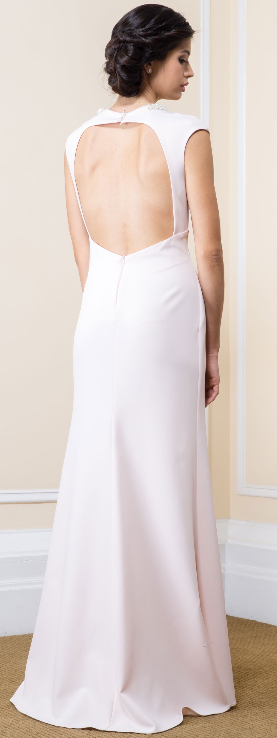Bejeweled Keyhole Neck & Back Long Formal Evening Dress — back
