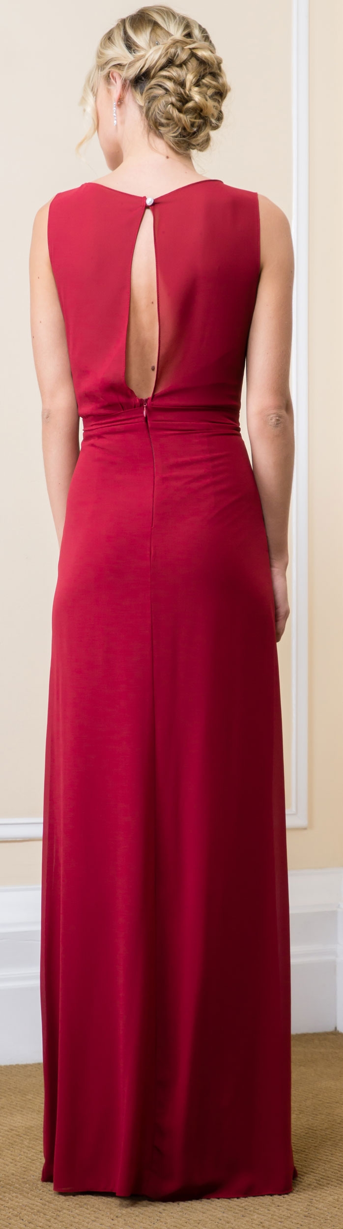 V-Neck Wrap Style Front Slit Long Formal Evening Dress — back