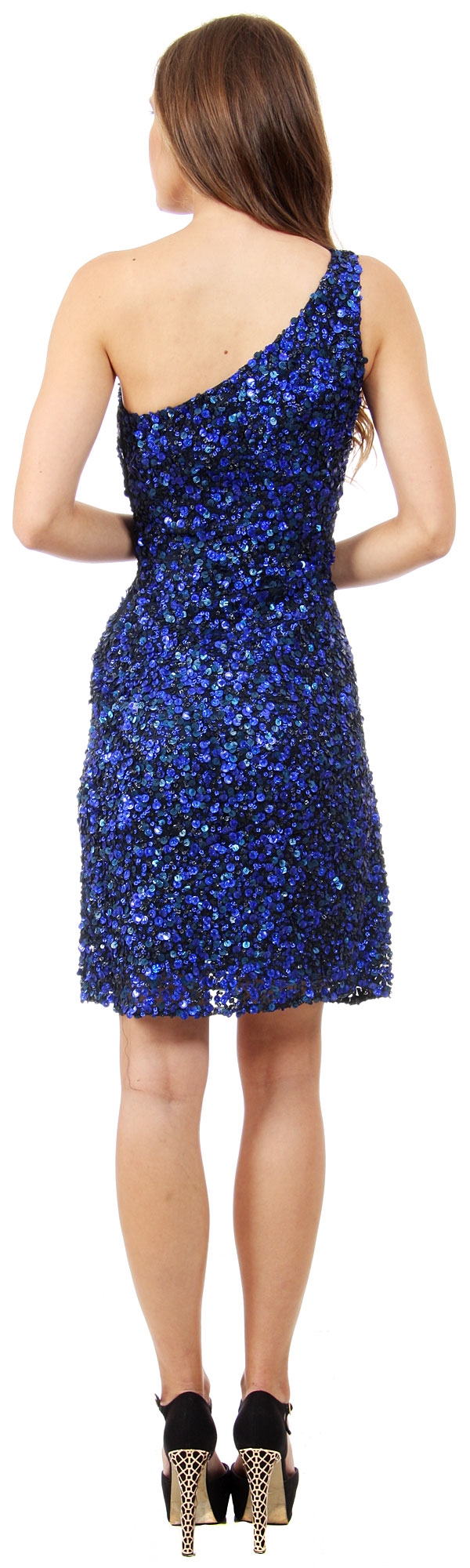 One Shoulder Short Party Dress with Textured Sequins — back