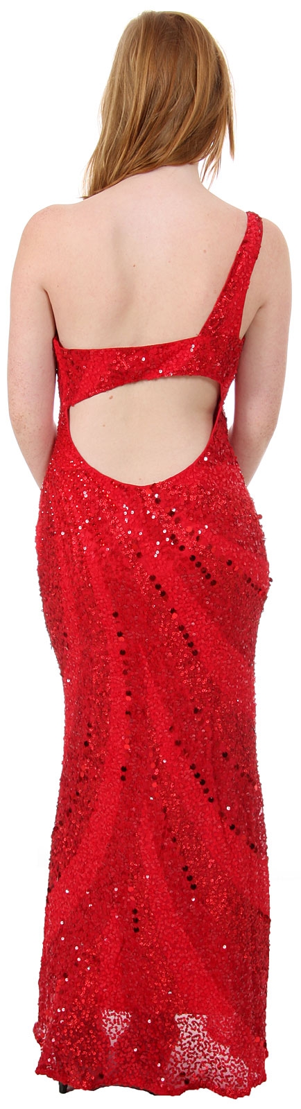 Single Shoulder Stripe Sequined Formal Evening Dress — back