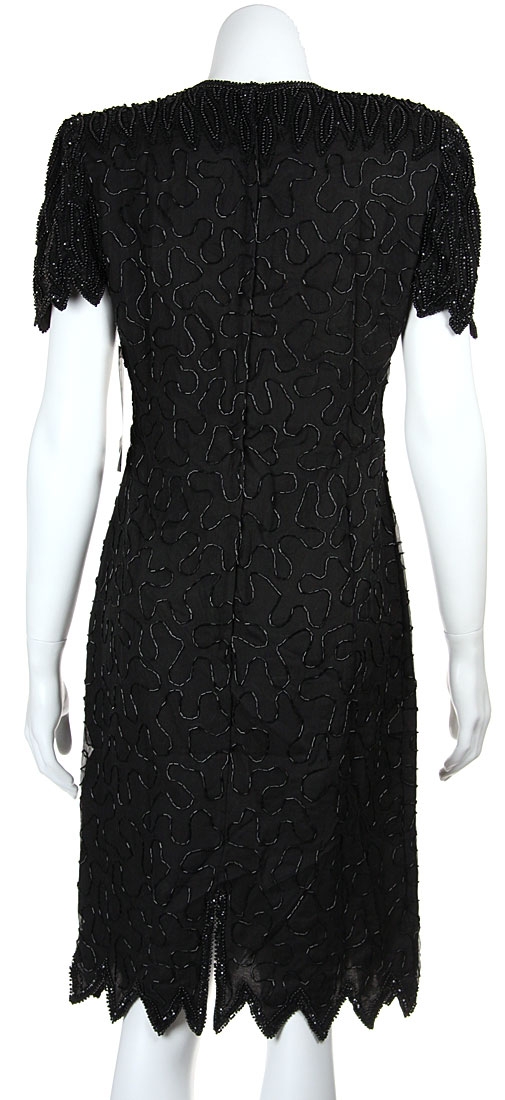 Sequin Beaded Leaf Print Cocktail Dress — back