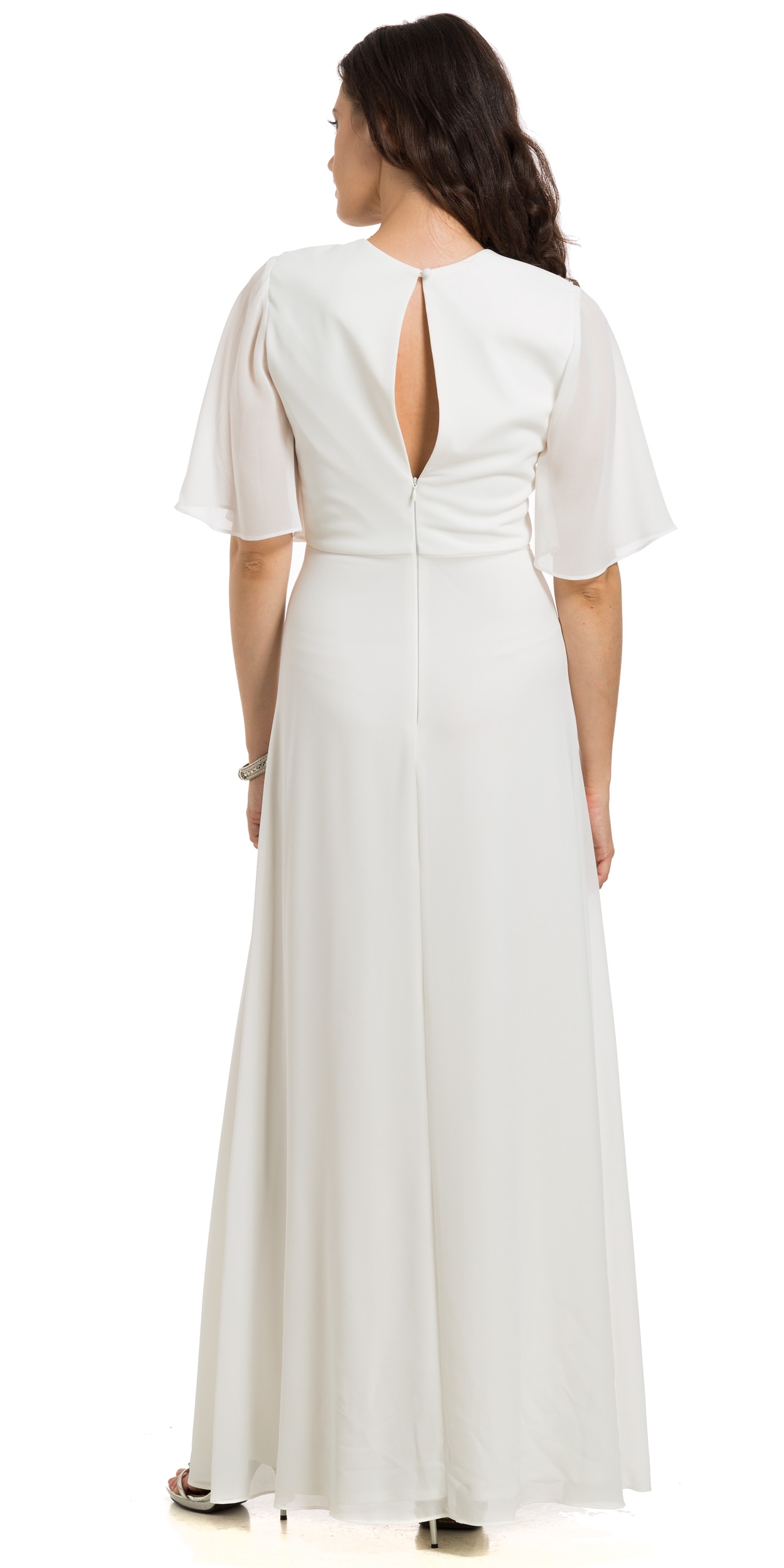Short Sleeves Jewel Shoulders Long Formal Evening Dress — back