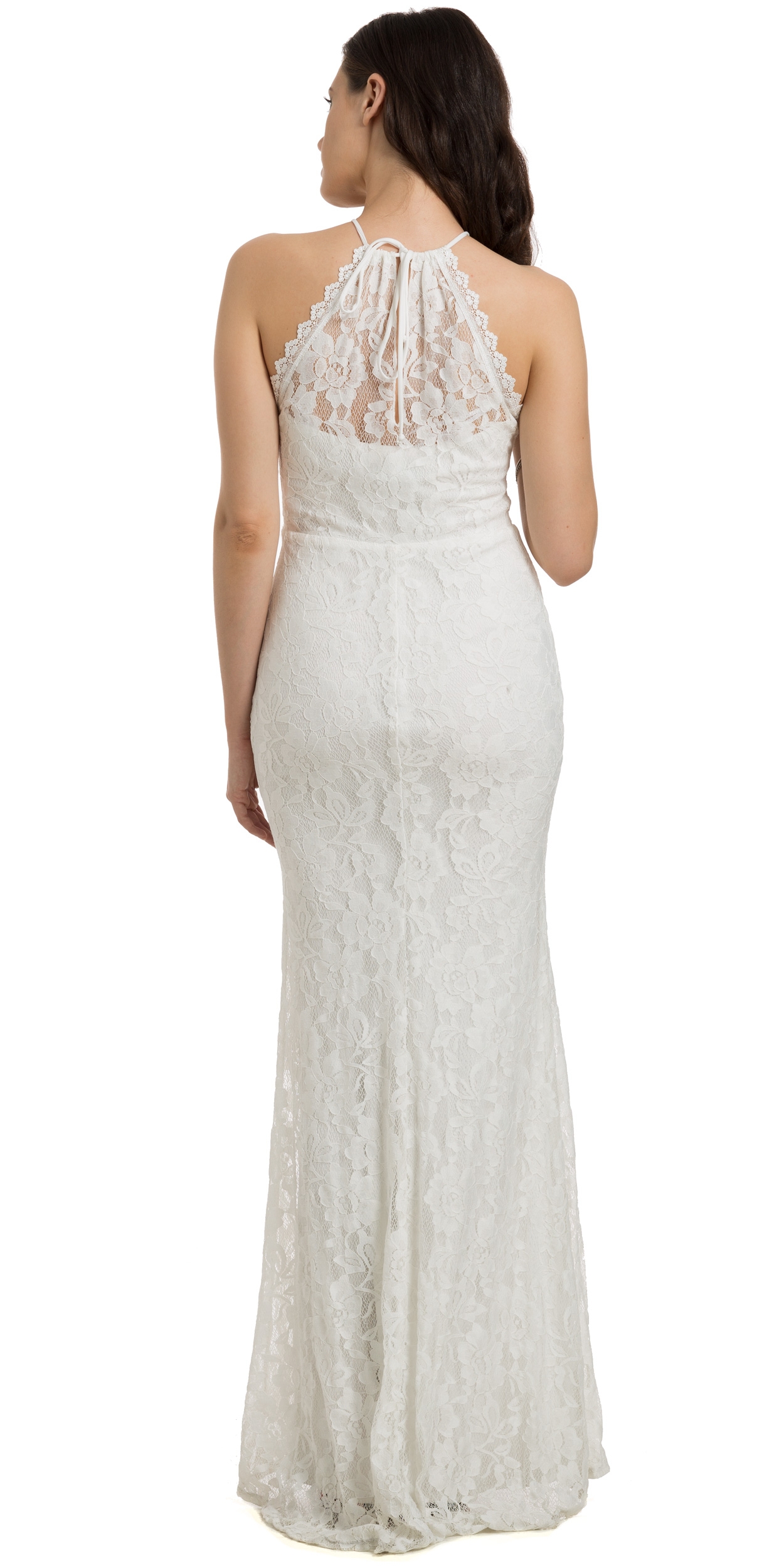 Sleeveless Floral Lace Fitted Formal Evening Gown — back